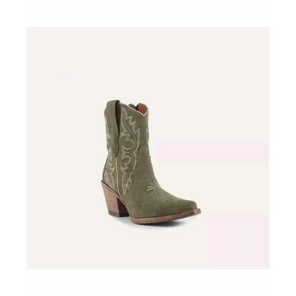 NEW BUCK & BRANA women's brooke leather cowgirl boots in olive - Picture 2 of 9